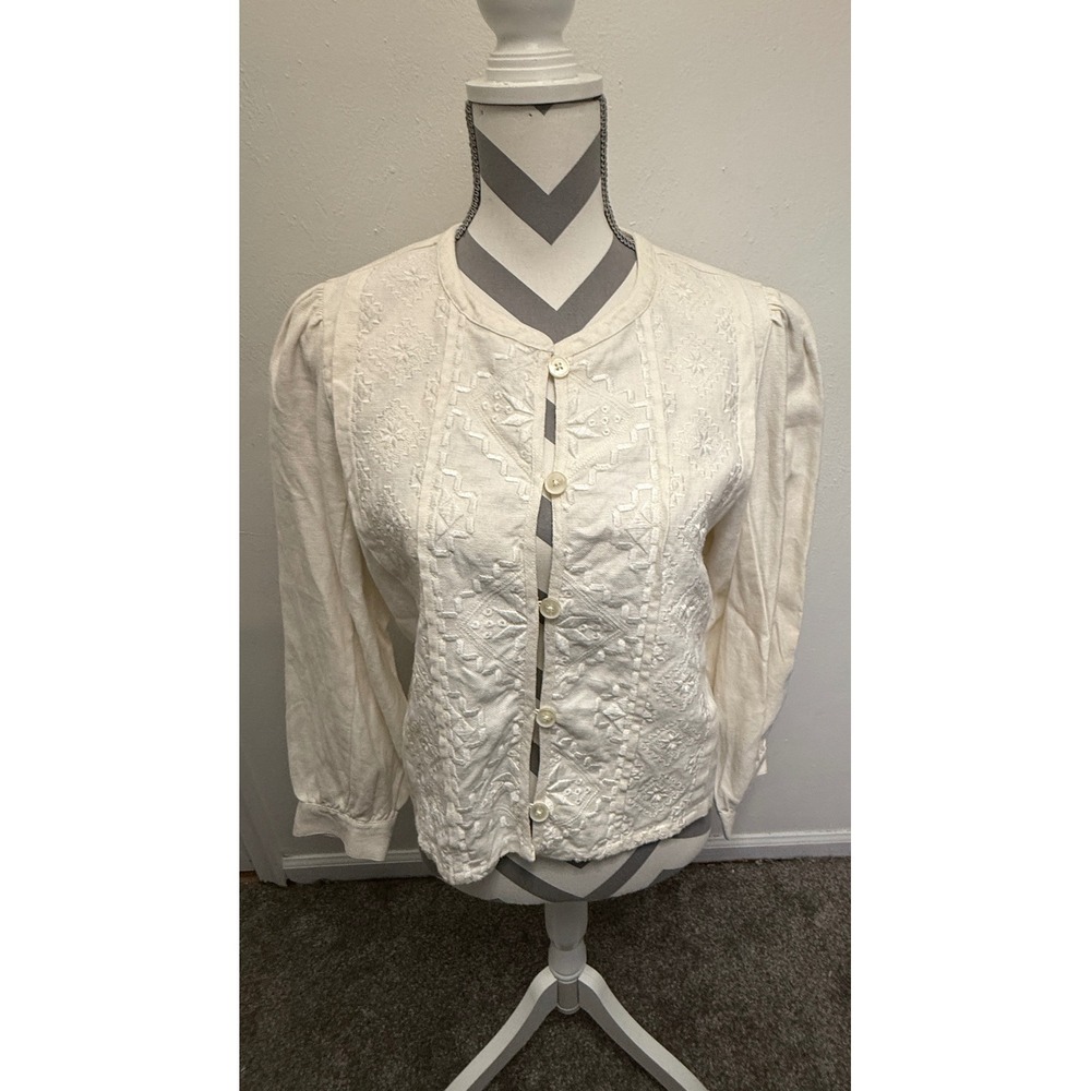 J Crew Linen Embroidered‎ Linen Cropped Jacket Ivory Size 12